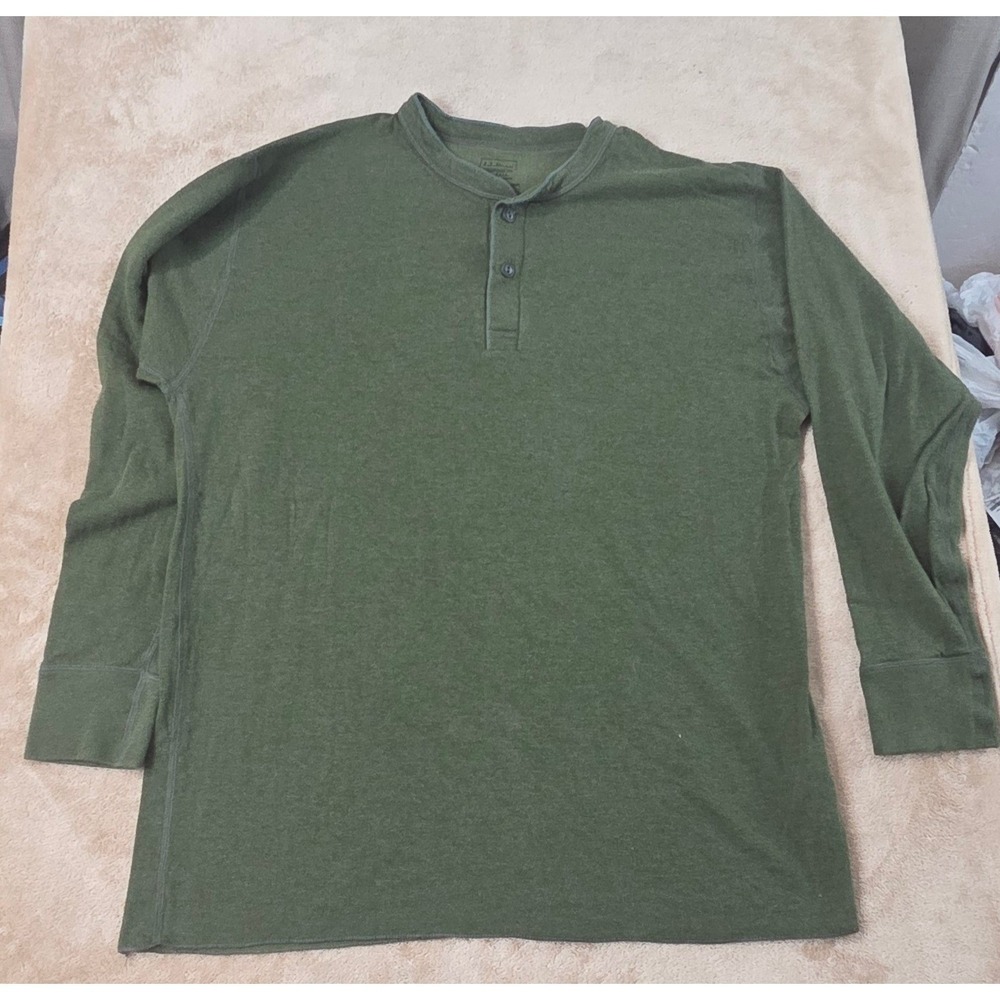 LL Bean Henley Shirt Men Size XL Tall Green Heavyweight Long Sleeve EUC